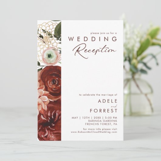 Marsala Herfst Bloemstuk | Witte Trouwreceptie Kaart (Staand voorkant)