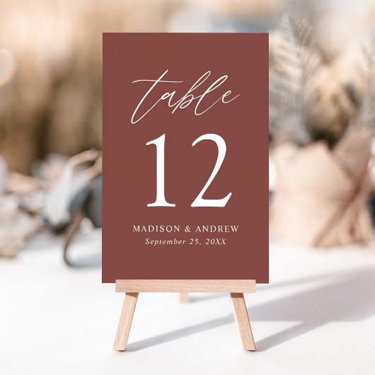 Marsala Herfst Bruiloft Tafel Nummer Kaart