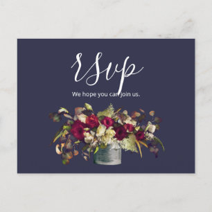 Marsala & Ivoorkleurige Watercolor Rozen Navy RS Briefkaart