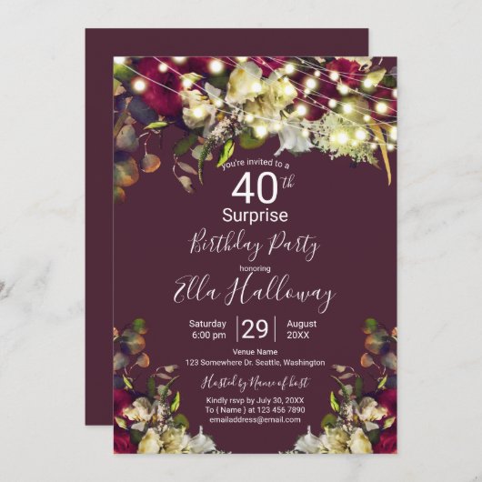 Marsala & Ivory Rozen 40e Verzekeringspartij Kaart (Voorkant / Achterkant)