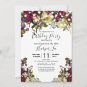 Marsala & Ivory Waterverf Rozen Birthday Party Kaart (Voorkant)