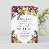 Marsala & Ivory Waterverf Rozen Birthday Party Kaart (Staand voorkant)