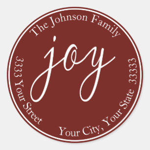 Marsala Joy Holiday Round Return-label Ronde Sticker