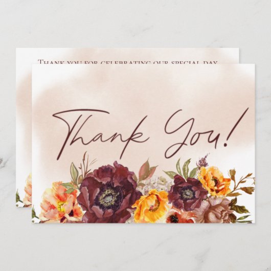 Marsala Klei & Geel Boeket Bruiloft Bedankkaart (Voorkant / Achterkant)