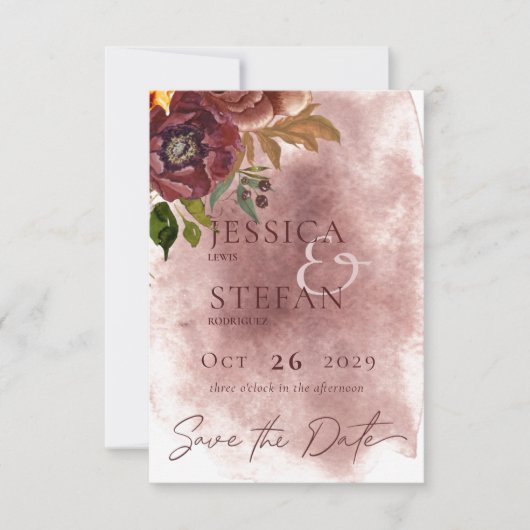 Marsala Klei & Geel Boeket Bruiloft Save The Date (Voorkant)