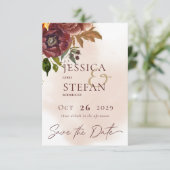 Marsala Klei & Geel Boeket Bruiloft Save The Date (Staand voorkant)