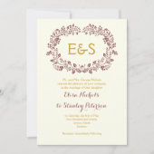 Marsala-lijst met initialen bruiloft kaart (Voorkant)