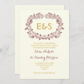 Marsala-lijst met initialen bruiloft kaart (Voorkant / Achterkant)