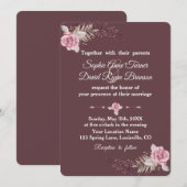 Marsala Maroon Bloemen Waterverf bruiloft Uitnodig Kaart (Voorkant / Achterkant)