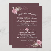 Marsala Maroon Bloemen Waterverf Trouw Uitnodiging (Voorkant / Achterkant)