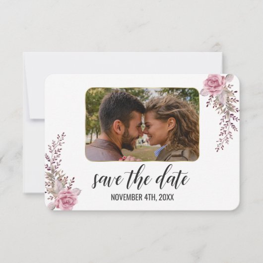 Marsala Maroon Bloemenschildering Save the Date (Voorkant)