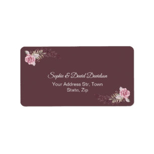 Marsala Maroon Bloemenschildering Waterverf Trouwf Etiket