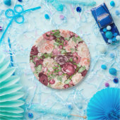 Marsala Maroon Bourgogne Rustieke Bloemen Papieren Bordje (Feest)