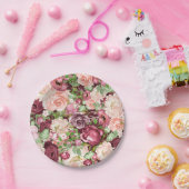 Marsala Maroon Bourgogne Rustieke Bloemen Papieren Bordje (Feest)