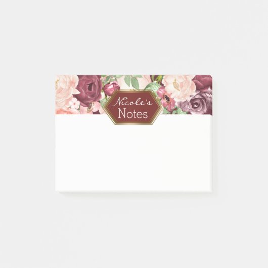 Marsala Maroon Bourgondiër Rustieke Bloem Gebrandm Post-it® Notes (Voorkant)