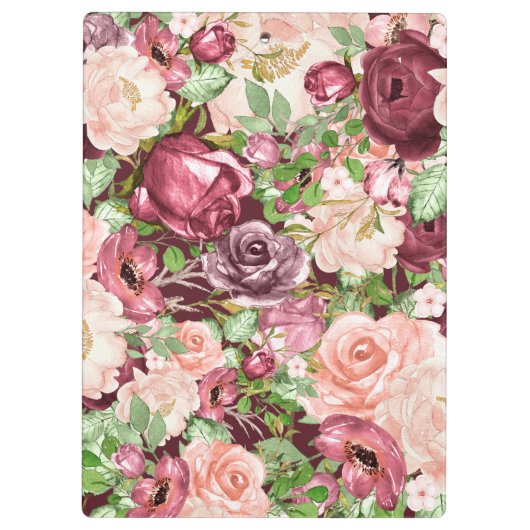 Marsala Maroon Burgundy Rustic Floral gepersonalis Klembord (Achterkant)