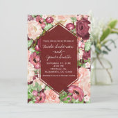 Marsala Maroon Burgundy Rustieke Bloem Bruiloft Kaart (Staand voorkant)