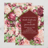 Marsala Maroon Burgundy Rustische Bloemige Bruilof Kaart (Voorkant / Achterkant)