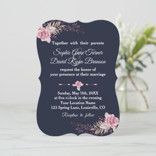 Marsala Maroon Floral Waterverf bruiloft Kaart (Staand voorkant)