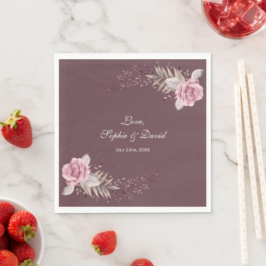 Marsala Maroon Floral Waterverf bruiloft Servet (Insitu)