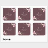 Marsala Maroon Floral Waterverf bruiloft Vierkante Sticker (Vel)