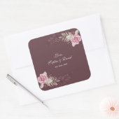 Marsala Maroon Floral Waterverf bruiloft Vierkante Sticker (Envelop)