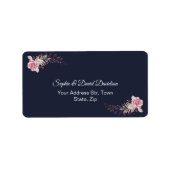 Marsala Maroon Navy Bloemrijke Waterverf Bruiloft Etiket (Voorkant)