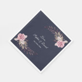 Marsala Maroon Navy Bloemrijke Waterverf Bruiloft Servet (Hoek)