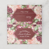 Marsala Maroon Rustieke Bloemen Trouwtafel Zitplaa Plaatskaartje (Buitenkant ongevouwen)