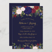 Marsala Marsala Wijn Bloemen Huwelijksuitnodiging Kaart (Voorkant / Achterkant)