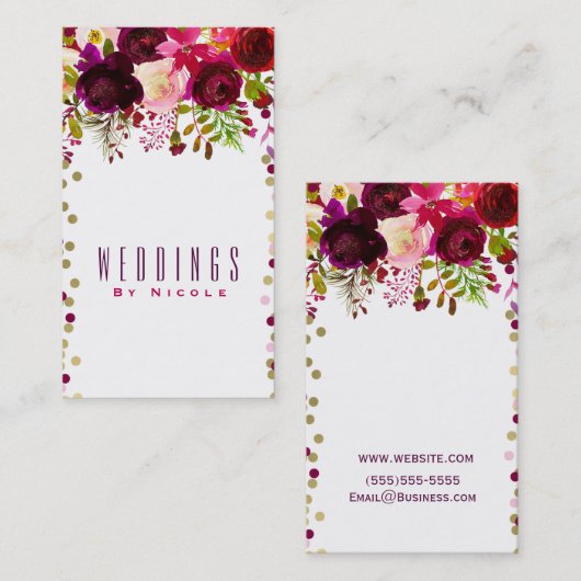 Marsala Modern Bloemen Goud Bourgondië Bold Chic Visitekaartje (Voorkant / Achterkant)