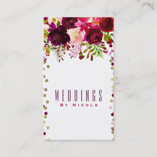 Marsala Modern Bloemen Goud Bourgondië Bold Chic Visitekaartje (Voorkant)