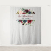 Marsala & Navy Bloem Bruidsfeest Bruiloft Custom Wandkleed (Voorkant)