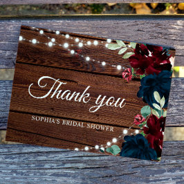 Marsala & Navy Bloemen Bruiloft Bridal Shower Bedankkaart
