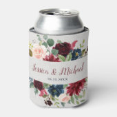 Marsala & Navy Bloemen Mr. & Mrs. Huwelijksgunst Blikjeskoeler (Blikje Voorkant)