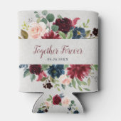 Marsala & Navy Bloemen Mr. & Mrs. Huwelijksgunst Blikjeskoeler (Achterkant)