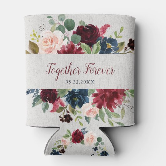 Marsala & Navy Bloemen Mr. & Mrs. Huwelijksgunst Blikjeskoeler (Achterkant)