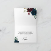 Marsala & Navy Bloemen Rustic Bruiloftsborrel Bedankkaart (Binnen)