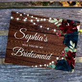 Marsala & Navy Bloemen Rustiek Bruidsmeisje Voorst Briefkaart