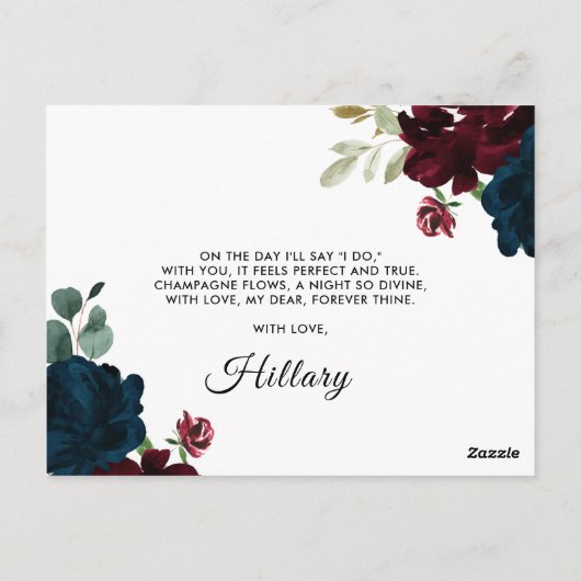 Marsala & Navy Bloemen Rustiek Bruidsmeisje Voorst Briefkaart (Achterkant)