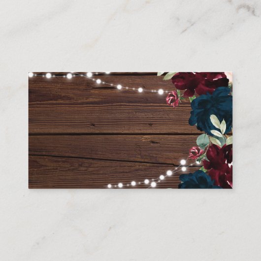 Marsala & Navy Bloemen Rustiek Vrijgezellenfeest Q Informatiekaartje (Achterkant)