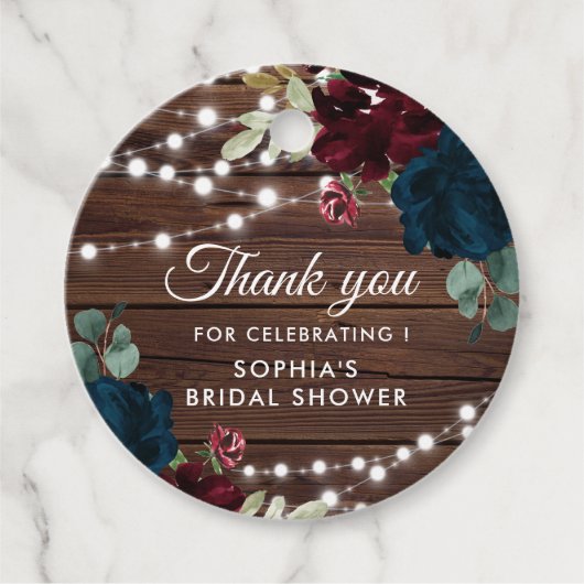 Marsala & Navy Bloemen Rustieke Bruiloft Feest Bedankjes Labels (Voorkant)