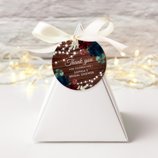 Marsala & Navy Bloemen Rustieke Bruiloft Feest  Bedankjes Labels