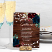 Marsala & Navy Bloemen Rustieke Zitting Grafiek 16 Kaart