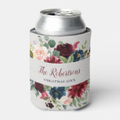 Marsala & Navy Bloemen Shabby Chic Vakantie Party Blikjeskoeler (Blikje Voorkant)