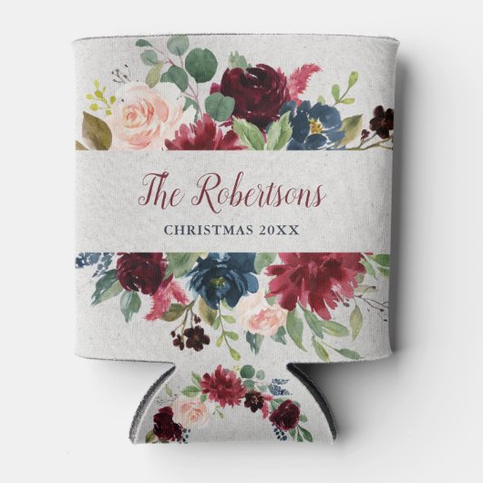 Marsala & Navy Bloemen Shabby Chic Vakantie Party Blikjeskoeler (Voorkant)