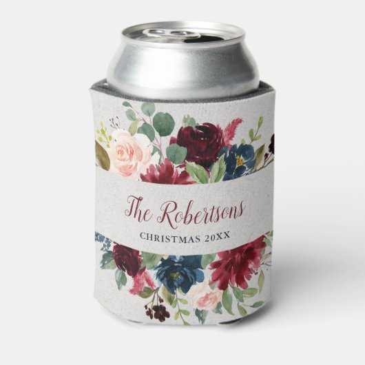 Marsala & Navy Bloemen Shabby Chic Vakantie Party Blikjeskoeler (Blikje Achterkant)