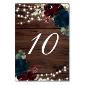 Marsala & Navy Bloemrijke Rustieke Houten 10 Tafel Kaart (Achterkant)