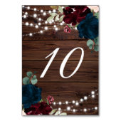 Marsala & Navy Bloemrijke Rustieke Houten 10 Tafel Kaart (Voorkant)