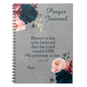 Marsala Navy Blue Floral Name Prayer Journal Notitieboek